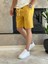 Erkek Beli Bağcıklı Rahat Kalıp Keten Şort Sarı ECA006 3