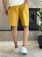 Erkek Beli Bağcıklı Rahat Kalıp Keten Şort Sarı ECA006 4