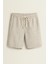 Erkek Beli Bağcıklı Relaxed Fit Keten Şort Haki ECA027 1
