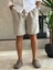 Erkek Beli Bağcıklı Relaxed Fit Keten Şort Haki ECA027 2