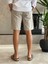 Erkek Beli Bağcıklı Relaxed Fit Keten Şort Haki ECA027 5