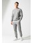 Pamuklu Erkek 2'li Eşofman Takımı Gri Regular Fit Ipli Cepli 3 Iplik Lastikli Paça Sweatshirt + Eşofman Altı Nefes Alan 1