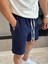 Erkek Beli Bağcıklı Rahat Kalıp Keten Şort Lacivert ECA006 4
