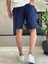 Erkek Beli Bağcıklı Rahat Kalıp Keten Şort Lacivert ECA006 5