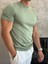Erkek Slim Fit Pamuklu Bisiklet Yaka Tshirt Yeşil ECA021 3