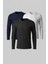 %100 Pamuk 3'lü Erkek Süprem Uzun Kollu Basic T-Shirt Compact Penye Sporcu Tişört Body Siyah Lacivert Gri 1