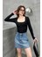 Kadın Bluz Uzun Kollu Kare Yaka Alttan Çıtçıtlı Slim Fit Body 3