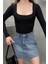 Kadın Bluz Uzun Kollu Kare Yaka Alttan Çıtçıtlı Slim Fit Body 6