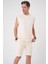 Comfort Fit Bisiklet Yaka Esnek Pamuk Kolsuz Spor Bej Tişört Ts 898 4