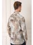Comfort Fit Düğmeli Yaka Batik Desenli Pamuk Vizon Gömlek G 1566 4