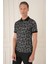 Slim Fit Dal Yaprak Desen Polo Yaka Pamuklu Siyah Tişört Ts 884 3