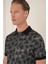 Slim Fit Dal Yaprak Desen Polo Yaka Pamuklu Siyah Tişört Ts 884 5