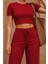 Kadın Bordo Crop Bol Paça Pantolon Alt Üst Takım 2