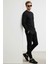 Pamuklu Erkek 2'li Eşofman Takımı Siyah Regular Fit Ipli Cepli 3 Iplik Lastikli Paça Sweatshirt + Eşofman Altı Nefes Alan 1