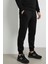 Pamuklu Erkek 2'li Eşofman Takımı Siyah Regular Fit Ipli Cepli 3 Iplik Lastikli Paça Sweatshirt + Eşofman Altı Nefes Alan 3