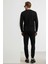 Pamuklu Erkek 2'li Eşofman Takımı Siyah Regular Fit Ipli Cepli 3 Iplik Lastikli Paça Sweatshirt + Eşofman Altı Nefes Alan 6