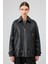 Rosalin Kadın Siyah Gömlek Yaka Oversize Deri Mont 25WGE53271M 1