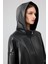 Cindy Kadın Siyah Kapüşonlu Deri Kaban 25WGE52731M 6