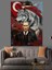 Kurt ve Bayrak Önünde Mustafa Kemal Atatürk Dekoratif Kanvas - Mdf Ahşap Tablo 4