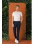 Comfort Fit Beli Lastikli Pötikareli Casuel Lacivert Pantolon P 1149 1