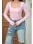 Kadın Body Uzun Kollu Kare Yaka Alttan Çıtçıtlı Slim Fit Bluz 4