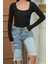Kadın Body Uzun Kollu Kare Yaka Alttan Çıtçıtlı Slim Fit Bluz 4
