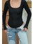 Kadın Body Uzun Kollu Kare Yaka Alttan Çıtçıtlı Slim Fit Bluz 6