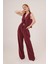 Ön Bağlama Detaylı Yelek ve Pantolon Bordo Ikili Takım 1