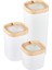 Bonny Erzak Saklama Kabı 3lü Set Ahşap Kaplama Kapak Renkli Hazne 1,8lt - 1lt - 600ML Açık Ahşap 1