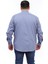 Erkek Büyük Beden Mavi-Gri Pamuk Düğmeli Yaka Cepli Uzun Kol Gömlek (6258) 3