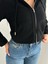 Kadın Siyah Fermuarlı Sweatshirt – Astarsız & Rahat Kesim 2