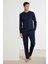 %100 Pamuk Erkek Süprem Pijama Takımı Compact Penye Lacivert Uzun Kol Cepli Ipli Relax Fit Terletmez 5