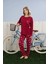 Kadın Milan Kumaş Bisiklet Yaka Pijama Takımı - Bordo 1