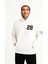Üç Iplik Kapüşonlu Ön ve Arka Baskılı Sweatshirt Hoodie - Beyaz 1