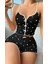 Kadın Siyah Kalp Desenli Askılı Şortlu Pijama Takım 5008 2
