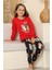 Yılbaşı Temalı Penguen Desenli Kız Çocuk Pijama Takımı - Kırmızı 3