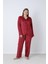 Kadın Kışlık Önden Düğmeli Kareli Kadife Battal Pijama Takımı Kırmızı 1