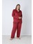 Kadın Kışlık Önden Düğmeli Kareli Kadife Battal Pijama Takımı Kırmızı 7