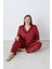 Kadın Kışlık Önden Düğmeli Kareli Kadife Battal Pijama Takımı Kırmızı 10