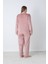 Kadın Kışlık Önden Düğmeli Puantiyeli Kadife Battal Pijama Takımı Pudra 5