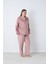Kadın Kışlık Önden Düğmeli Puantiyeli Kadife Battal Pijama Takımı Pudra 6