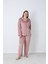 Kadın Kışlık Önden Düğmeli Puantiyeli Kadife Battal Pijama Takımı Pudra 7