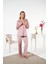 Kadın Kışlık Önden Düğmeli Puantiyeli Kadife Pijama Takımı Pudra 3