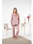Kadın Kışlık Önden Düğmeli Puantiyeli Kadife Pijama Takımı Pudra 5
