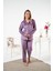 Kadın Kışlık Önden Düğmeli Yıldız Desenli Kadife Pijama Takımı Mor 1