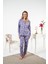 Kadın Kışlık Önden Düğmeli Çiçek Desenli Penye Lycra Pijama Takımı Mor 5