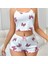 Mdb Mdbshop Pamuklu Beyaz Üstüne Pembe Kurdela Desenli Fitilli Askılı Şortlu Pijama Takımı 2