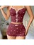 Mdb Mdbshop Pamuklu Kahverengi Üstüne Beyaz Kalp Desen Fitilli Askılı Şortlu Pijama Takımı 2