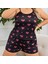 Mdb Mdbshop Büyük Beden Siyah Kalp Desen Ince Askılı Pamuklu Şortlu Pijama Takımı 1
