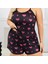 Mdb Mdbshop Büyük Beden Siyah Kalp Desen Ince Askılı Pamuklu Şortlu Pijama Takımı 2